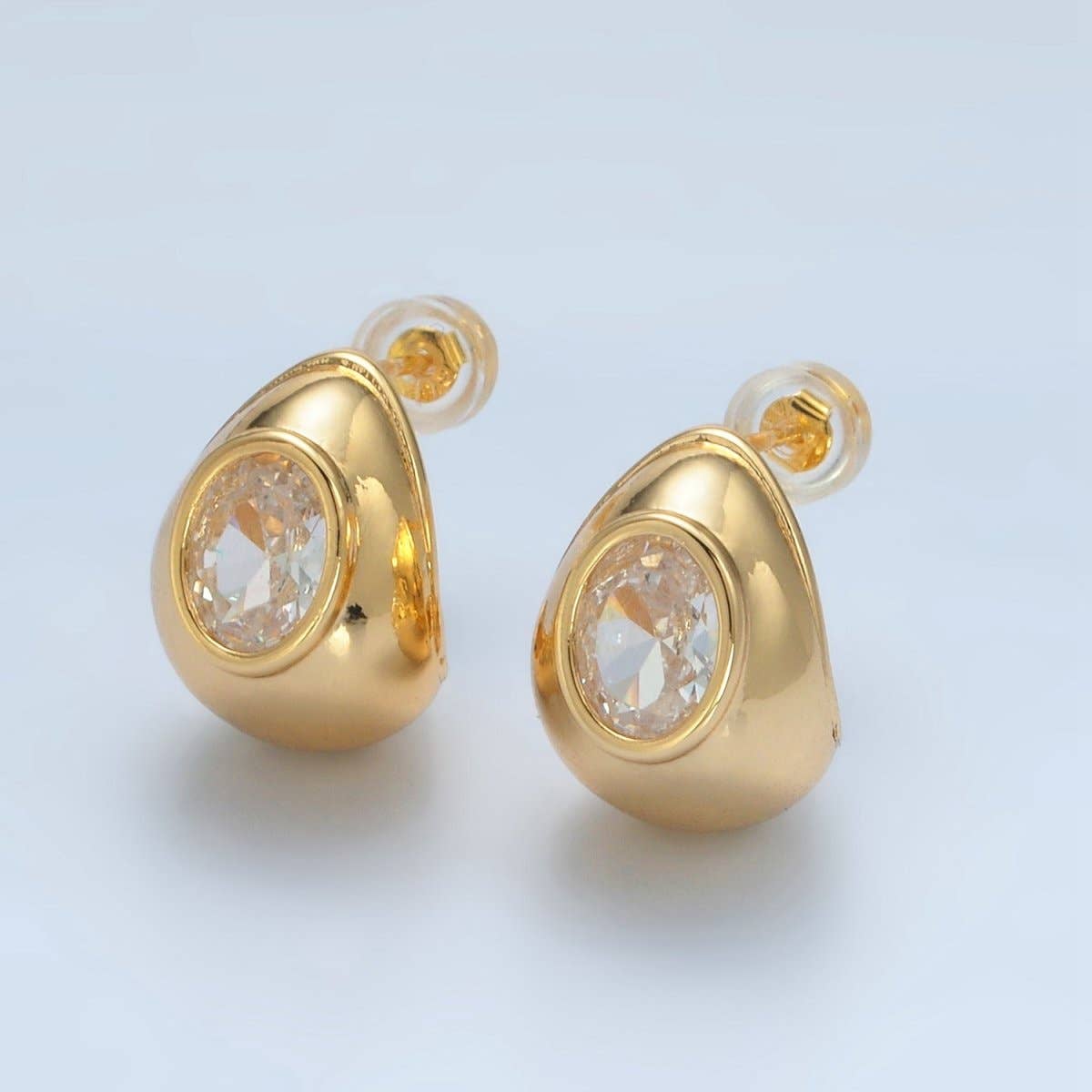 Aim Eternal – wholesale Hoop earrings – 24K Gold Filled 15mm CZ Dome J-Shaped Hoop Earrings | AD6290