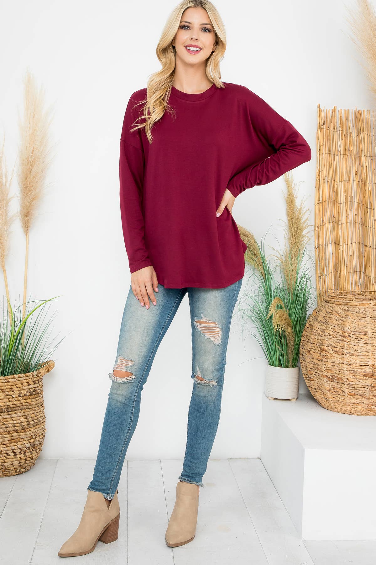 You & Me - Vente Tunique – femme - HAUT EN MOLLETON À MANCHES LONGUES YMT20090V ET OURLET ARRONDI20