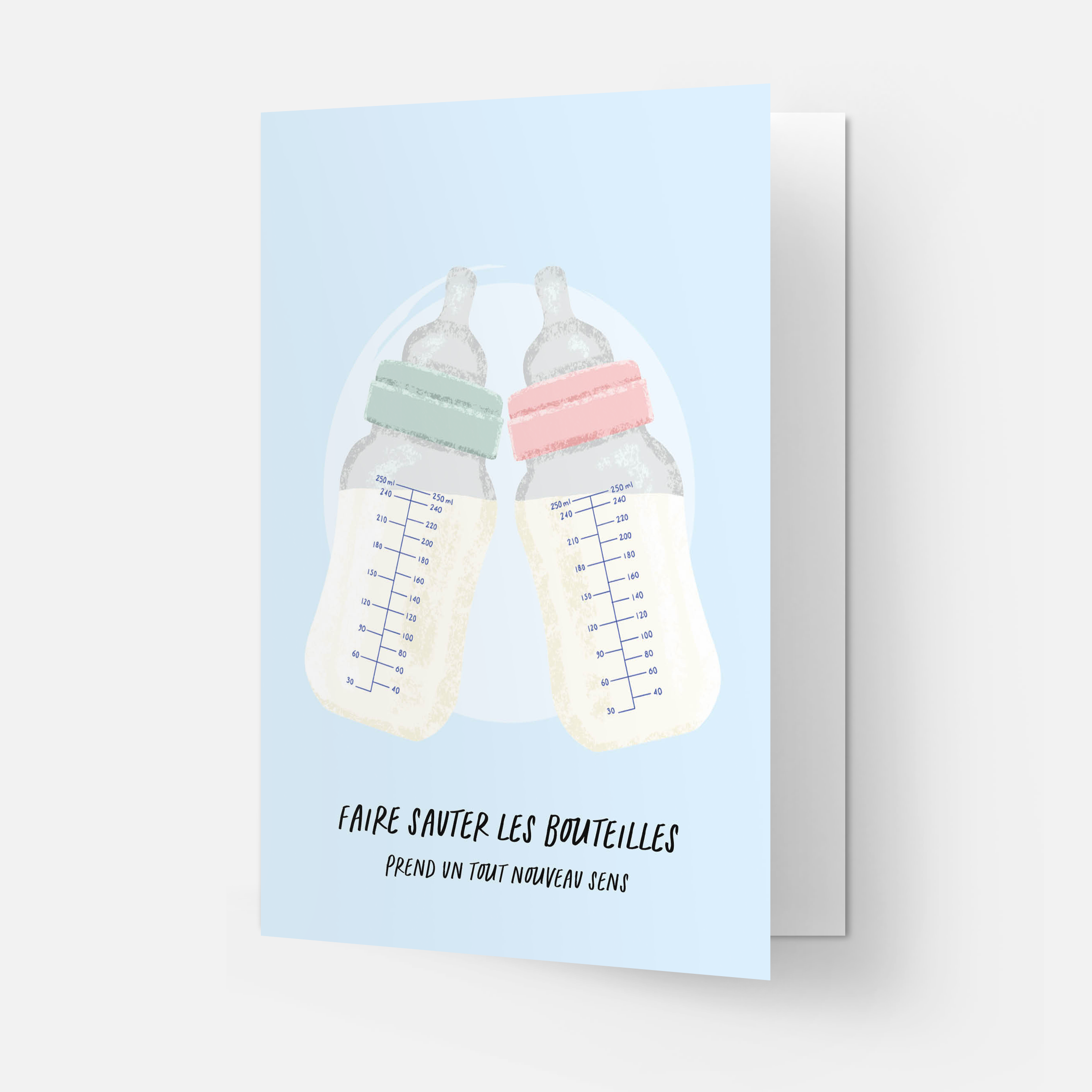 Kaart Blanche – wholesale Baby card – Poppin' Bottles greeting card (also in FR)4