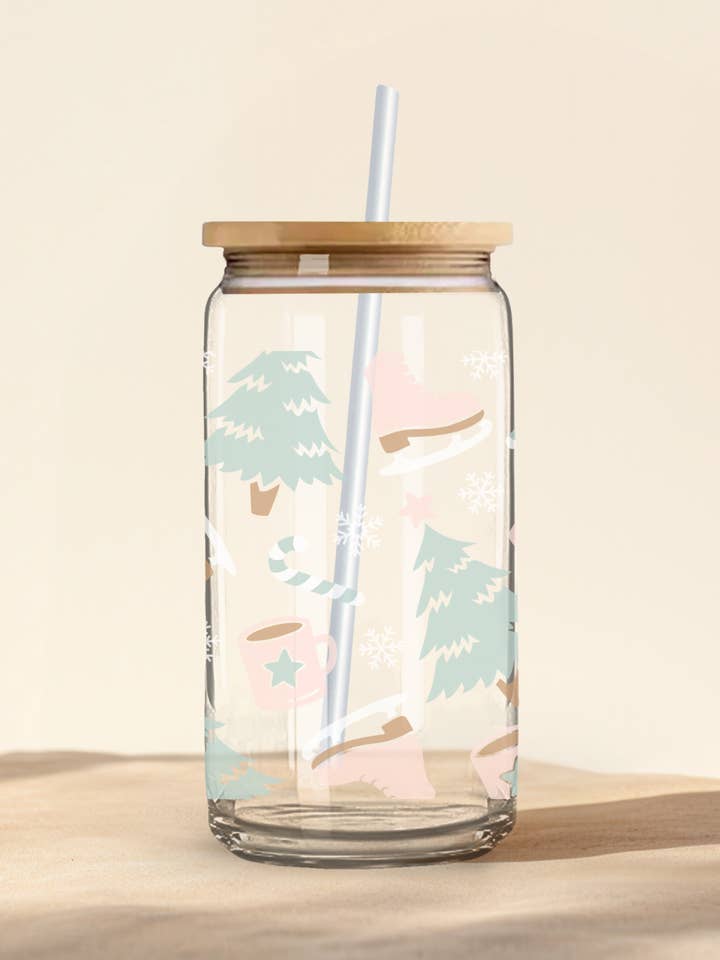 16 Oz Glass Can- Winter Themed Cup, Gifts for Her for wholesale by The Inspiration Haven