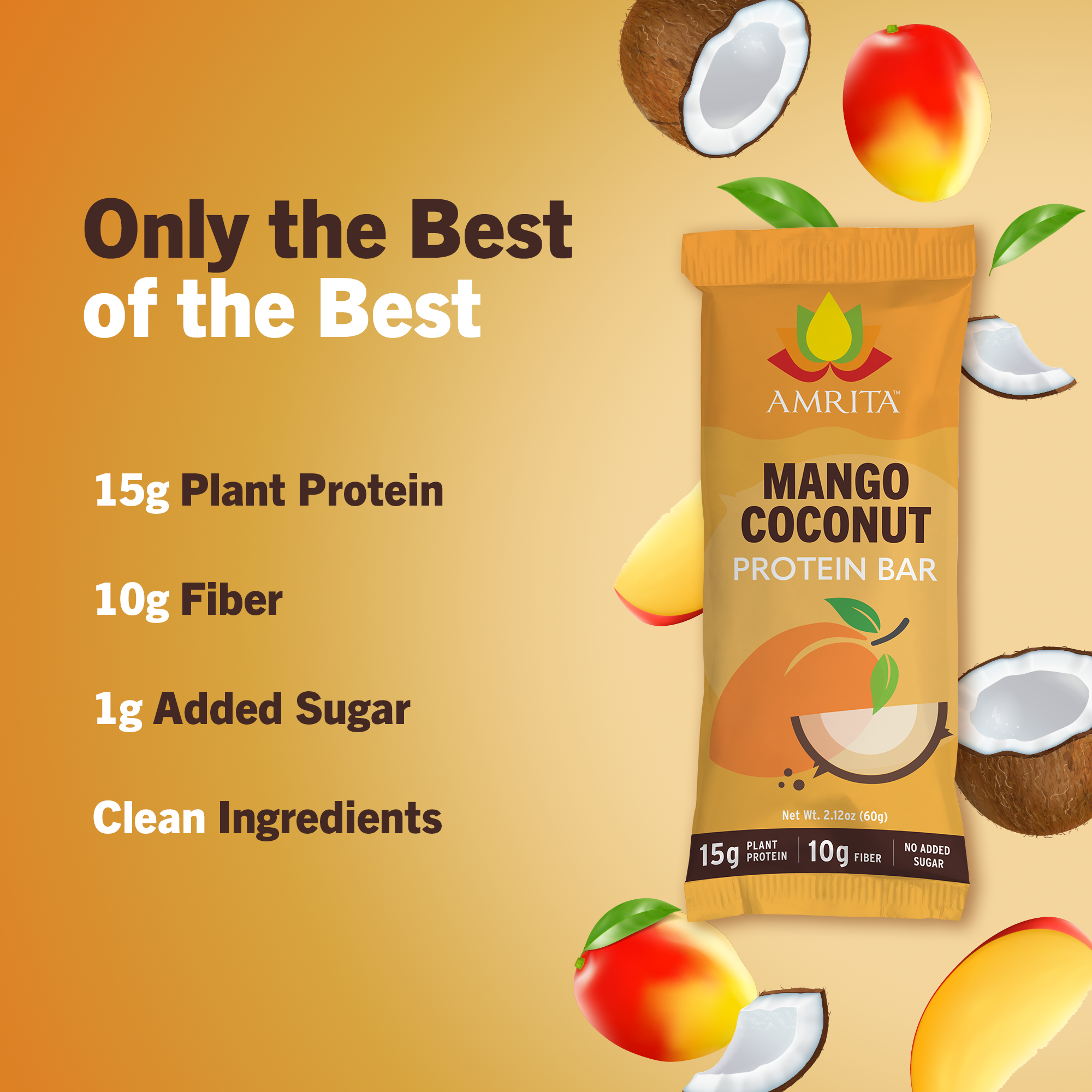 Amrita Health Foods - Wholesale Snack Bar - Mango Coconut Protein Bars, High Fiber, No Added Sugar5
