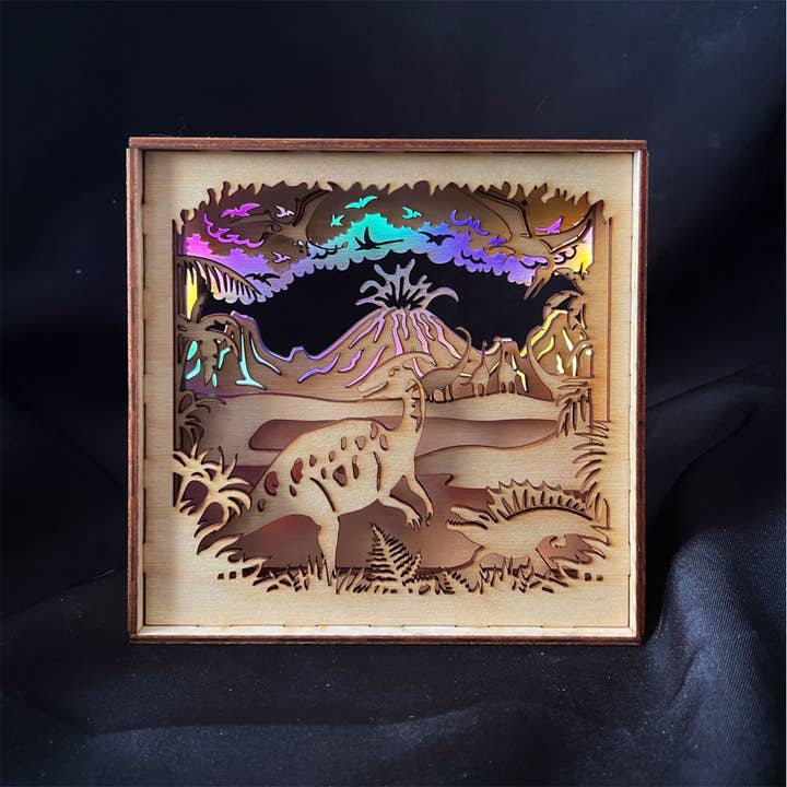 Squirrel Tacos Papercuts – wholesale Bookend – Lightbox - Dinosaurs and Lava Fields multicolor night light5