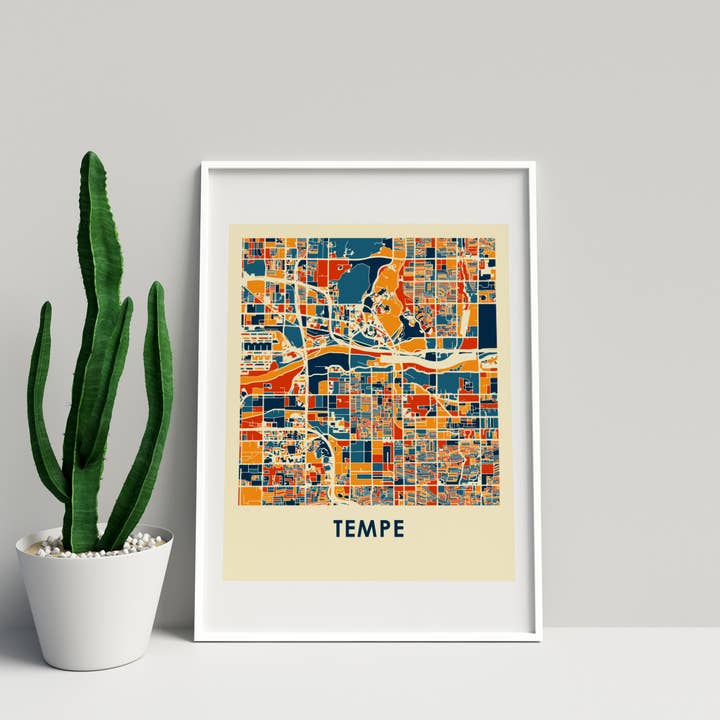 11" x 14" Prussian Tempe Map Print - Chroma Style for wholesale by ILIKEMAPS