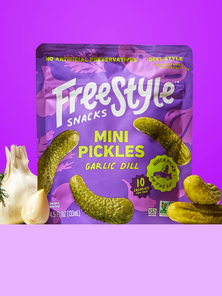 Garlic Dill Mini Pickles 4.5oz - Freestyle Snacks for wholesale by Freestyle Snacks