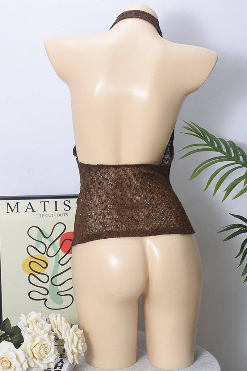 MARRON Camisole à col bénitier drapé en vente sur Faire6