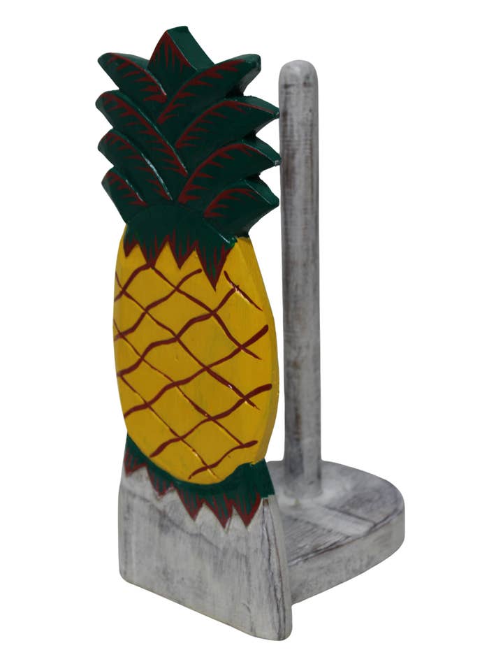 Porte-essuie-tout en bois sculpté à la main Ananas Bienvenue à la maison pour la vente par White Elephant