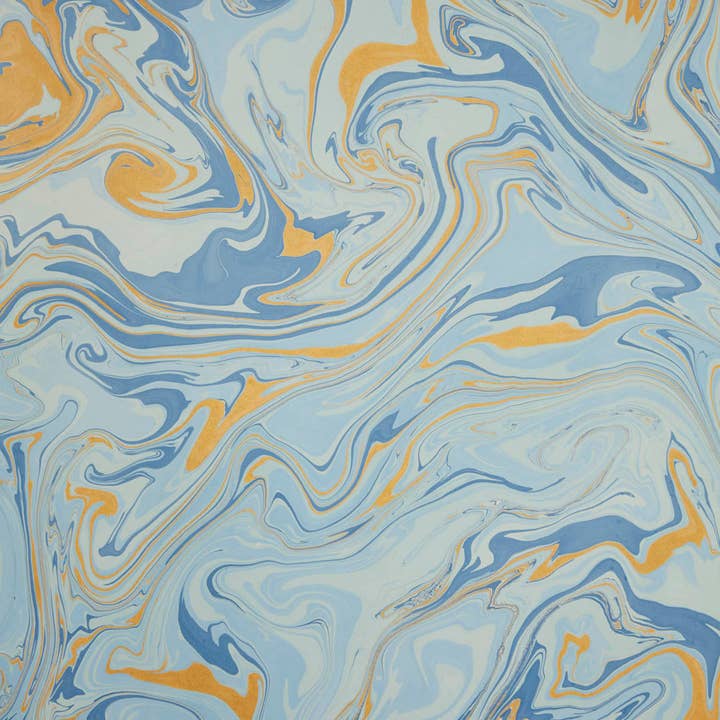 Paper Mirchi - Wholesale Flat Wrap - Hand Marbled Wrapping Paper Sheets - Free Spirit Summer Sky
