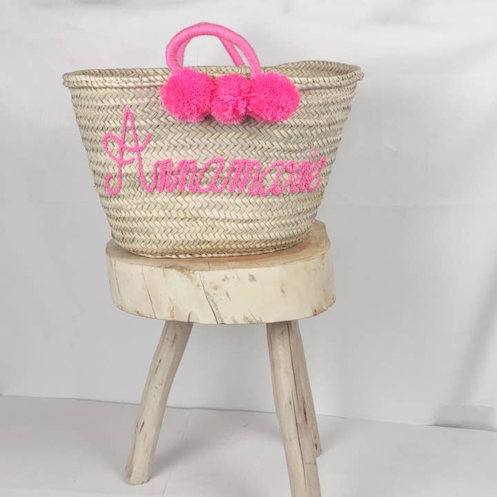 ProHandmadeDesign - Wholesale Beach Bag - Monogrammed Straw bag with pompoms - customized beach bag2