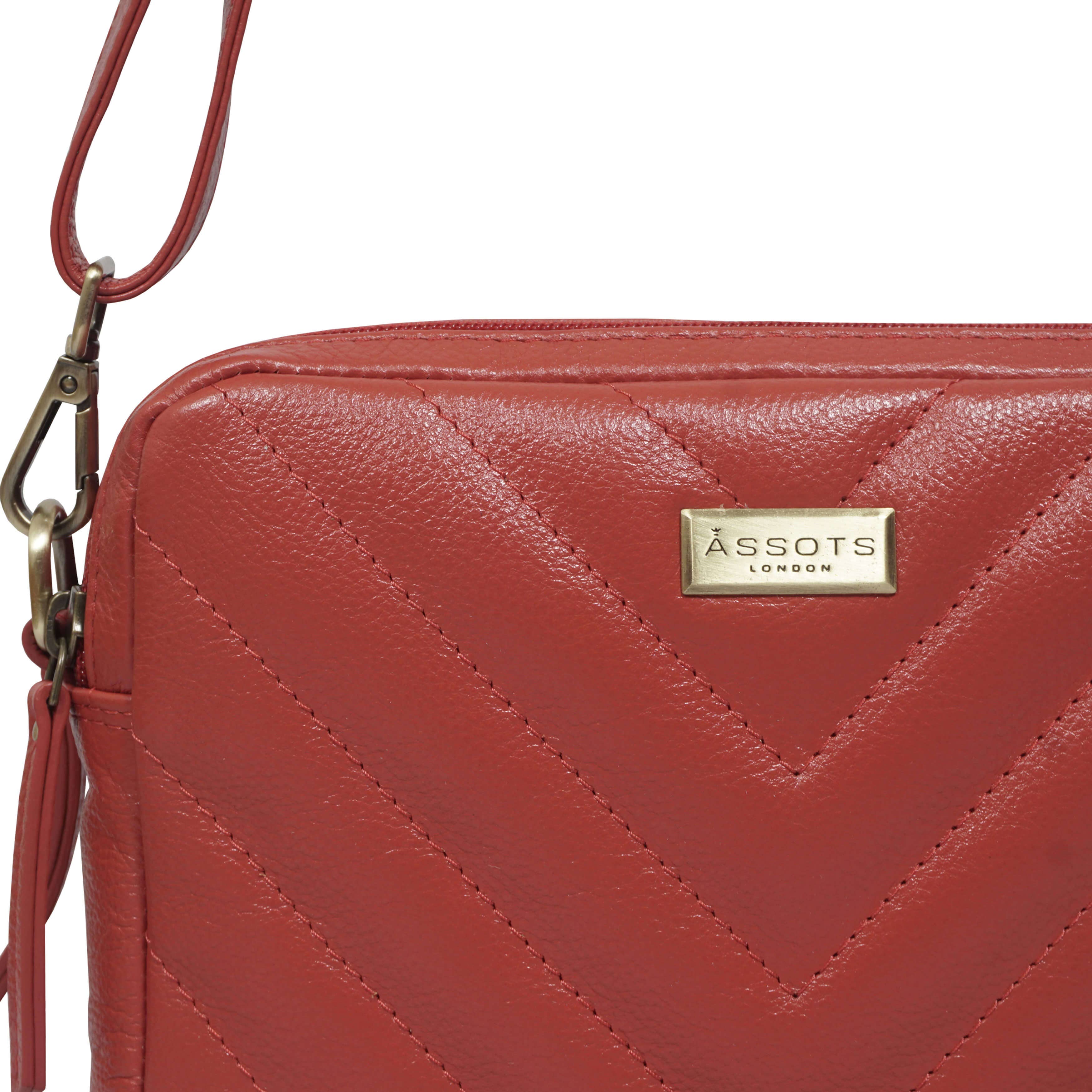 Assots London - Vendita all'ingrosso Borsa a tracolla - Donna - Borsa a tracolla di design in vera pelle morbida trapuntata rossa 'IRIS'6