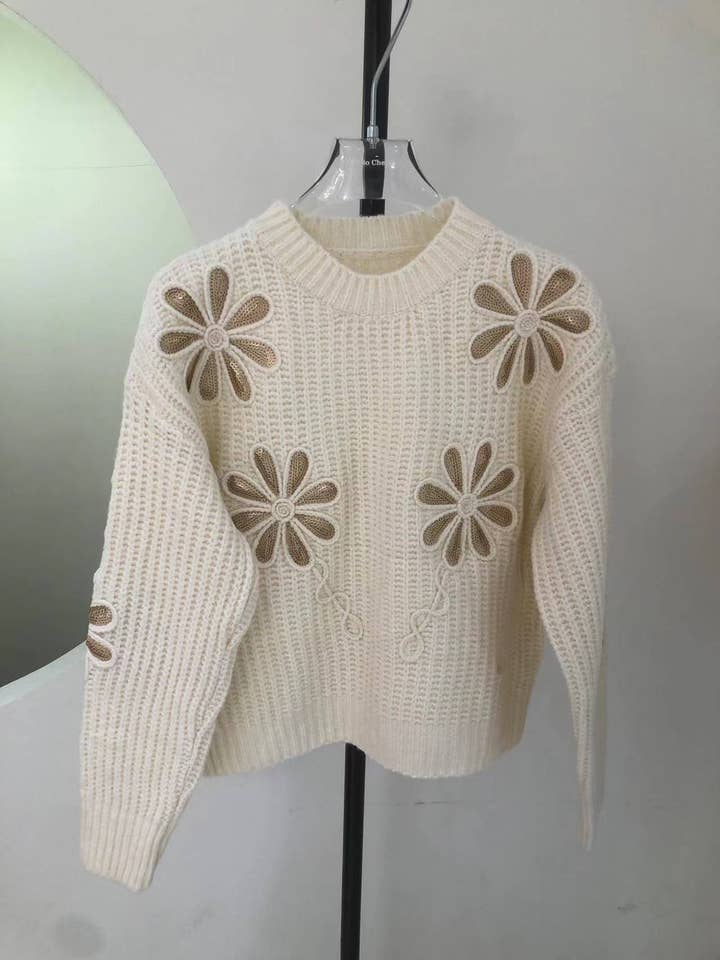 Flower Knit Sweater - Touch of Sparkle for wholesale by Miss Sparkling