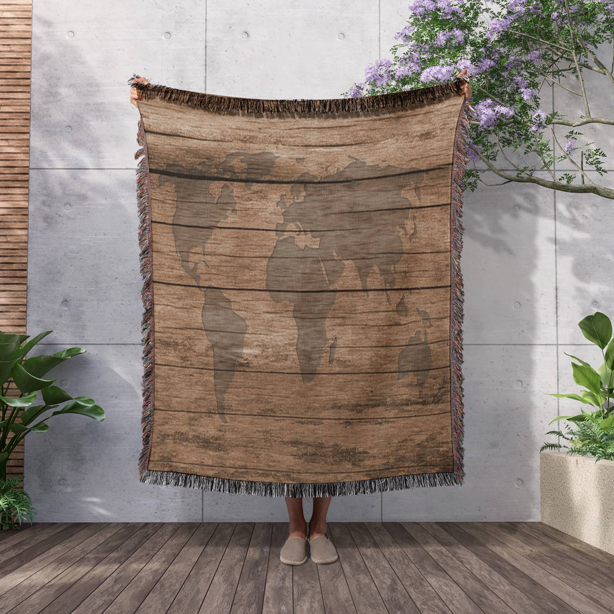 3dRose - Wholesale Throw Blanket - 3dRose, Print of Map Of World On Wood, Blanket2