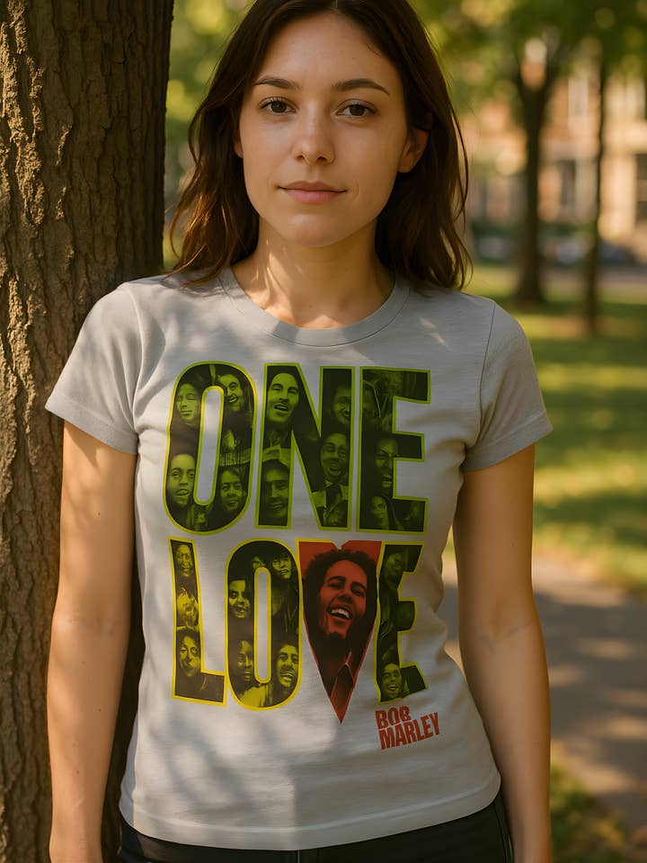 Official Store - Vente T-shirt sérigraphié – femme - Bob Marley - T-shirt Femme Juniors One Love Block