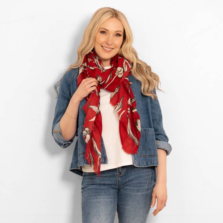 Sarta Accessories - Wholesale Scarf - Women's - Ashley Lightweight Scarf - Red, Large Floral