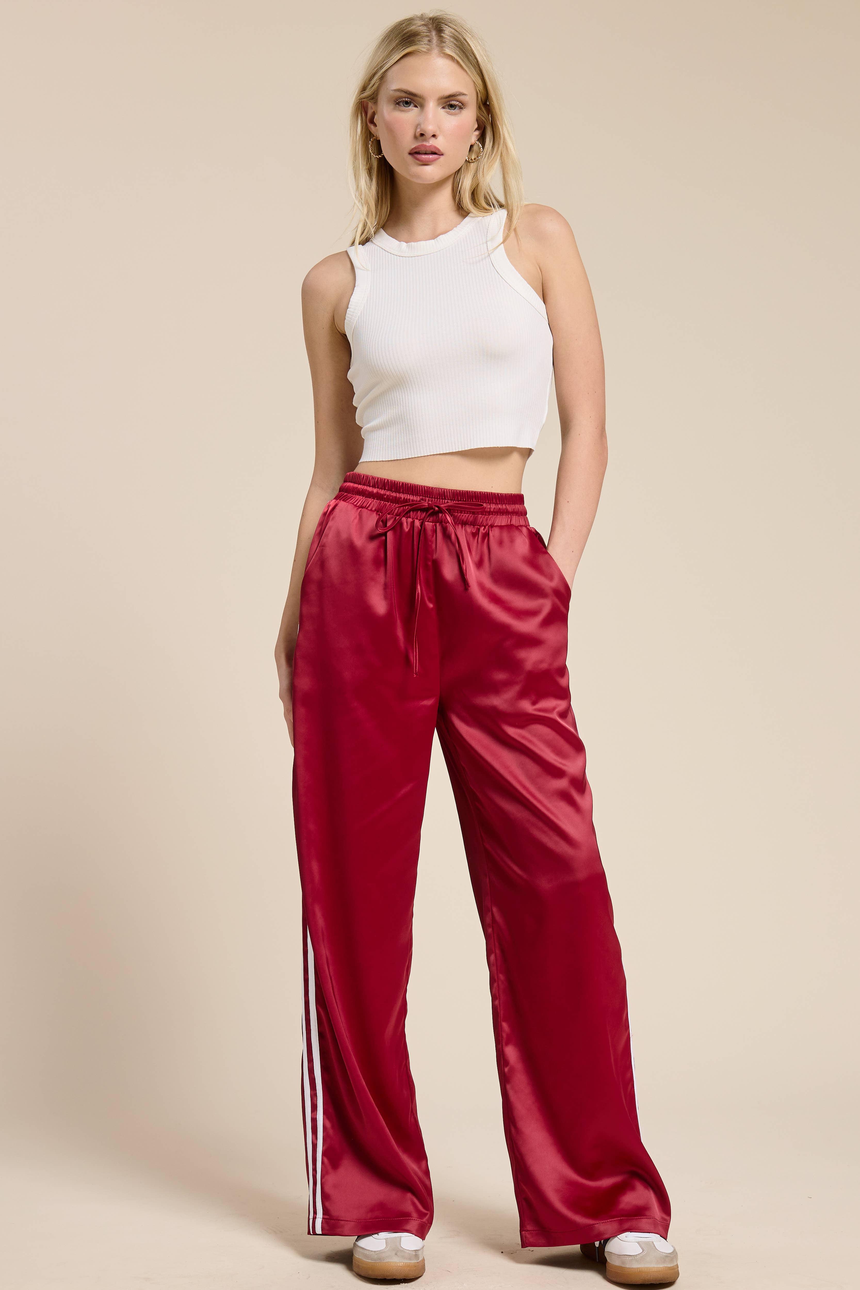 Mimosa - Vente Pantalon – femme - Pantalon de survêtement en satin avec bandes latérales1