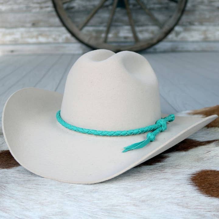 Cinta de Sombrero de Cuero Trenzado Turquesa para venta al por mayor de Willow Lane Hat Co.
