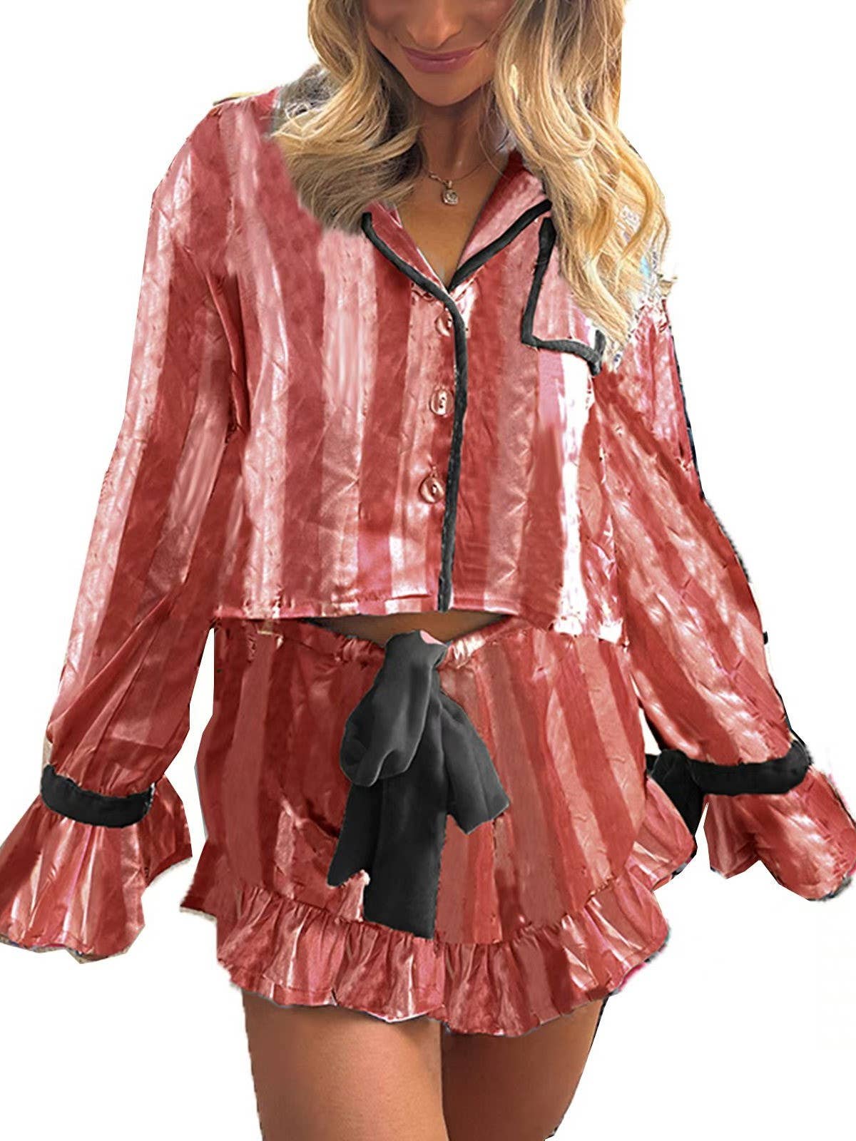 Rosa Clothing - Wholesale Lounge Set - Women's - Prism Pink Valentine's Day red Heart rose bow Pajamas set11