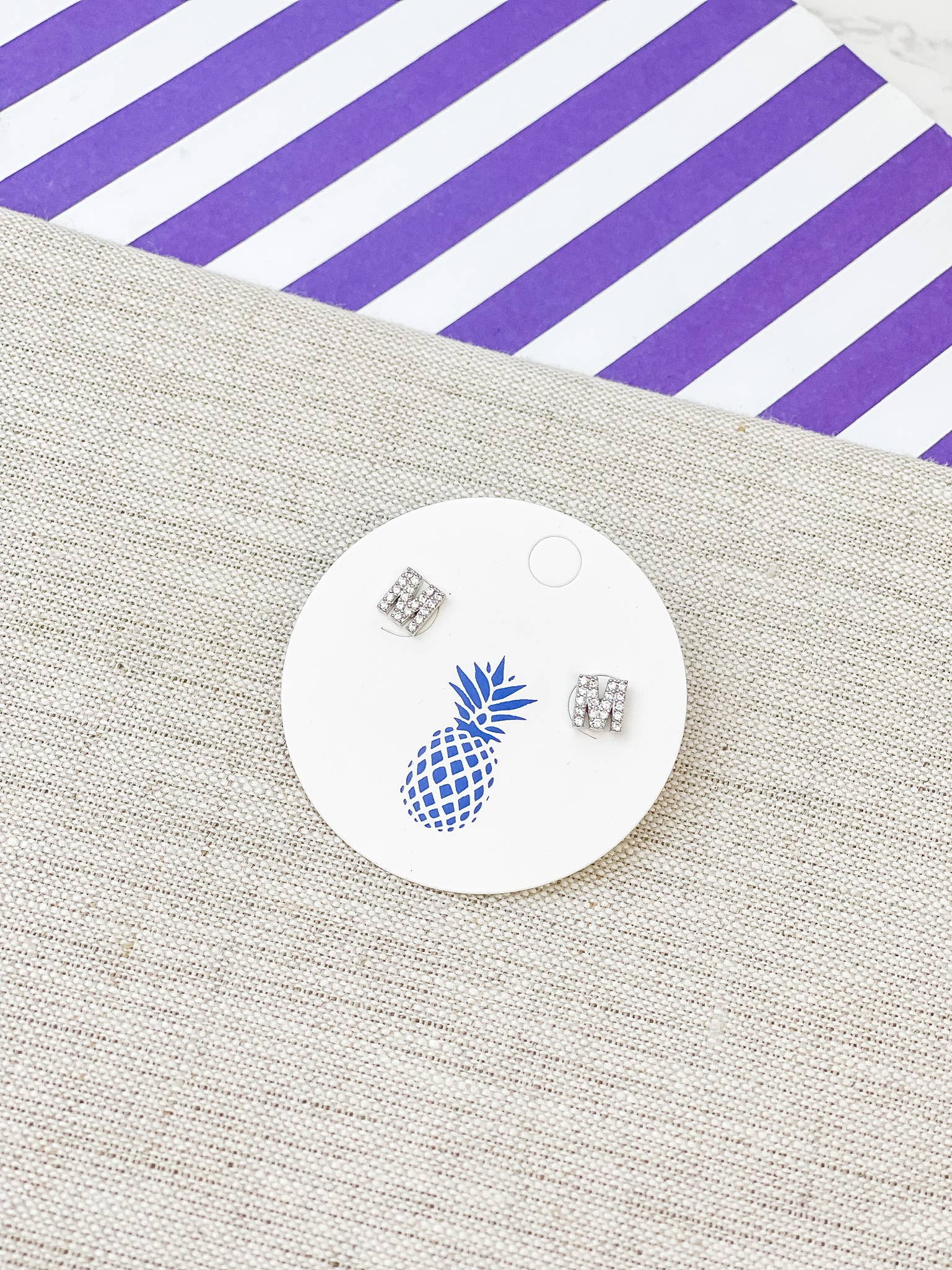 Prep Obsessed Wholesale - Wholesale Stud/Post Earrings - Cubic Zirconia Initial Stud Earrings- White Gold11