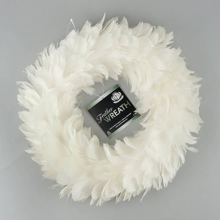 Zucker Feather Products - Wholesale Wreath - Goose Coquille Feather Wreath - 12" - White - Opal Lurex