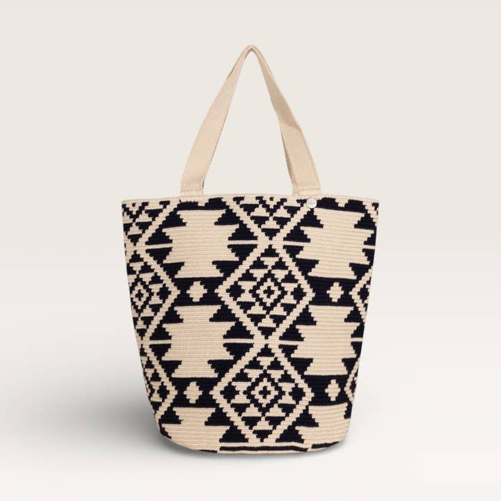 Geometric round tote bag L | Navy for wholesale by Guajii Design