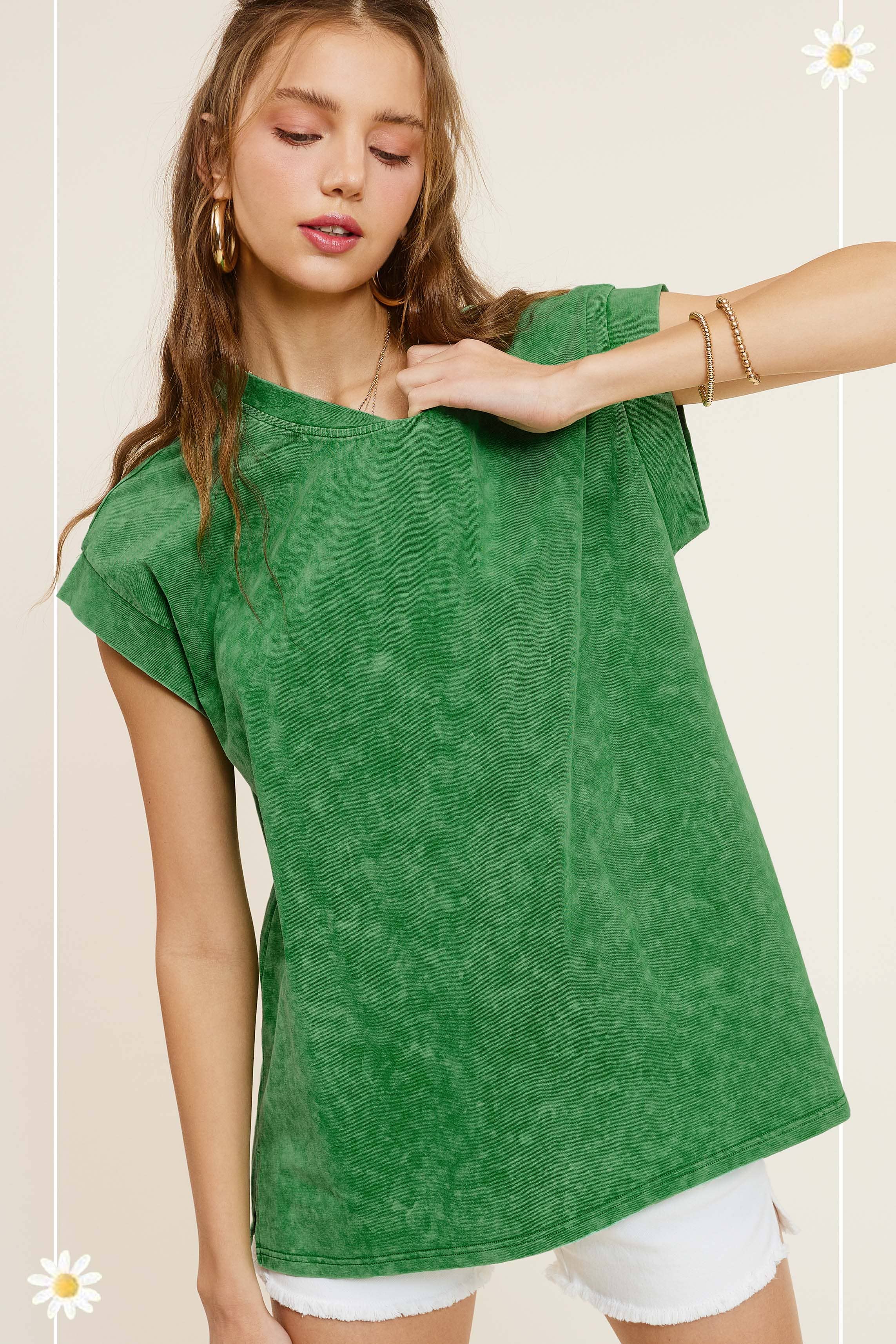 La Miel – wholesale Tunika - Dam – MCT7689-Mineraltvättad Kortärmad topp med rund halsringning15