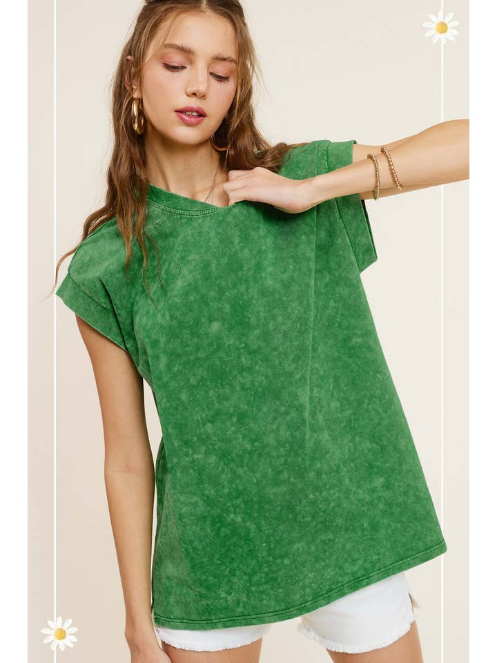 La Miel - Vente Tunique – femme - MCT7689-Haut à manches courtes et encolure ras-du-cou délavé au minéral15