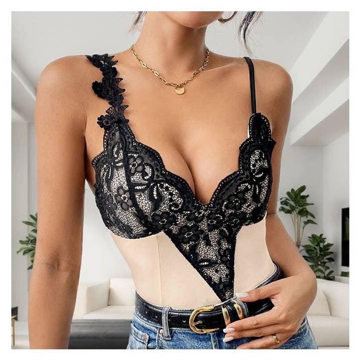 Abrikos Stilfuld blonde splice dyb v-hals uregelmæssig slyngedragt for engroshandel på Faire4