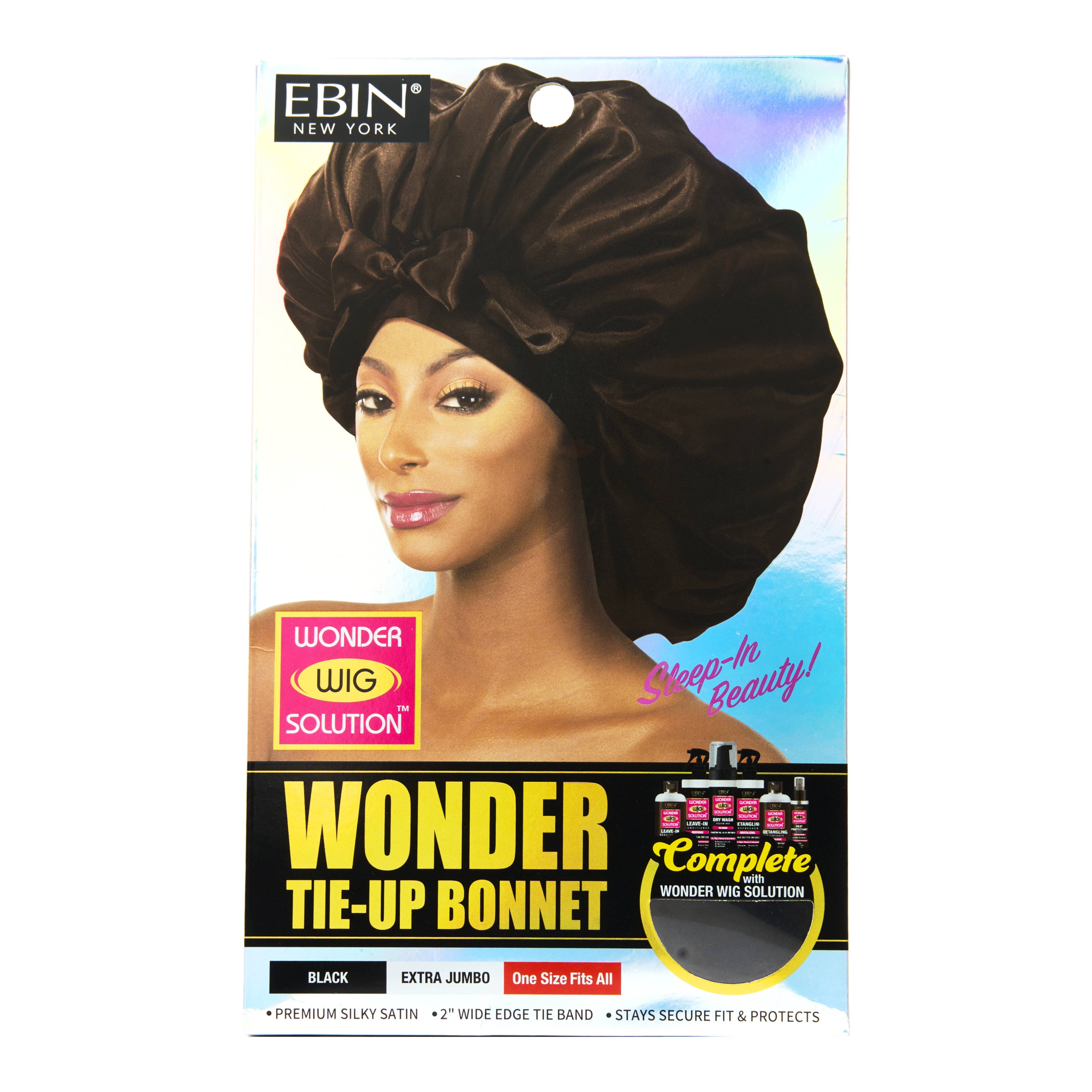 EBIN NEW YORK - Wholesale Sleep Cap / Bonnet - Women's - Wonder Wig Tie-Up Bonnet - Black1