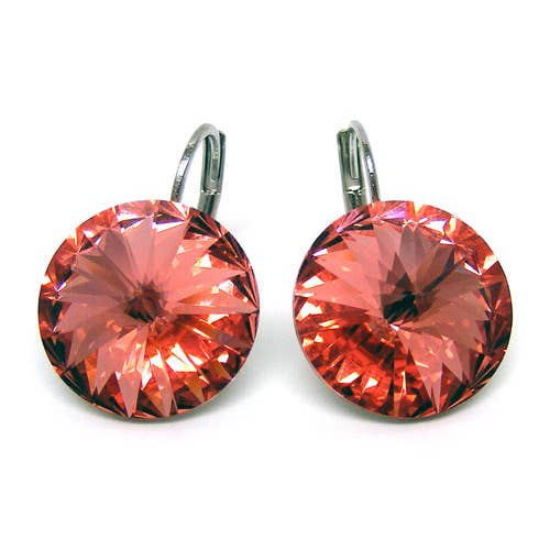 Pendientes colgantes de 12 mm de cristal rosa melocotón para venta al por mayor de Janusch