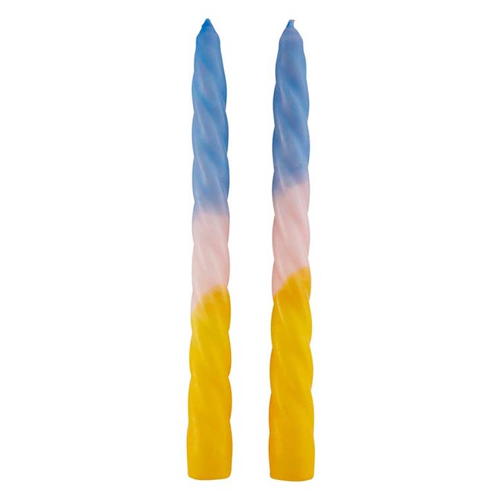 Tapered Candle - Light Blue-Pink-Yellow for wholesale by Slant Collections by Creative Brands
