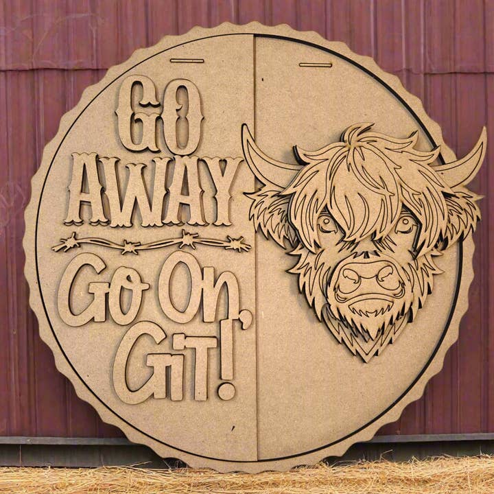 Highland Cow (Go Away) | DIY Door or Tabletop Kit for wholesale by Crazy Daisy Designs