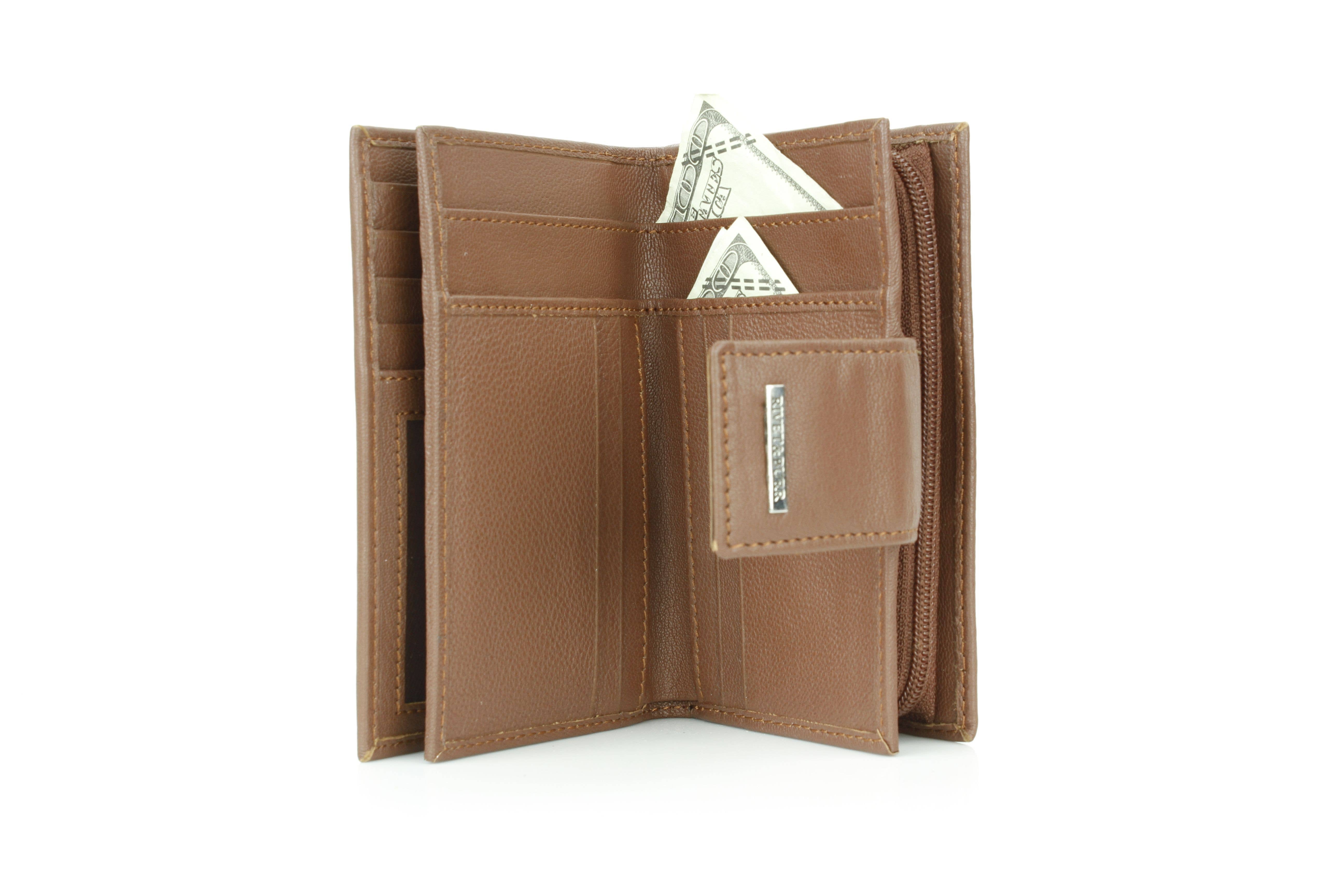 Leather Impressions Inc - Wholesale Wallet - Women's - Snap Leather Clutch Wallet | Zip Pocket RB LW 21 100121