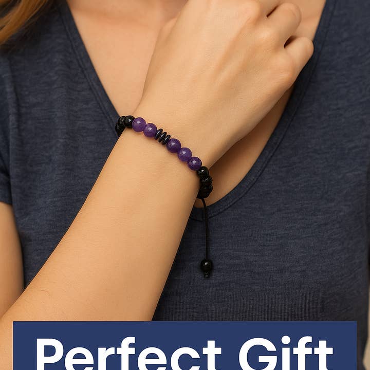 Gemscape UK - Wholesale Beaded Bracelet - Mom Gift Beaded Bracelet Amethyst, Black Onyx Meaningful4
