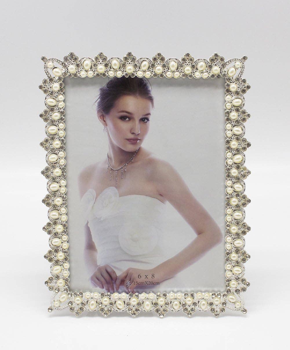 Fennco Styles – wholesale Picture frame – Crystal & Pearl Vintage-Inspired Metal Photo Frame – 6” x 8”0