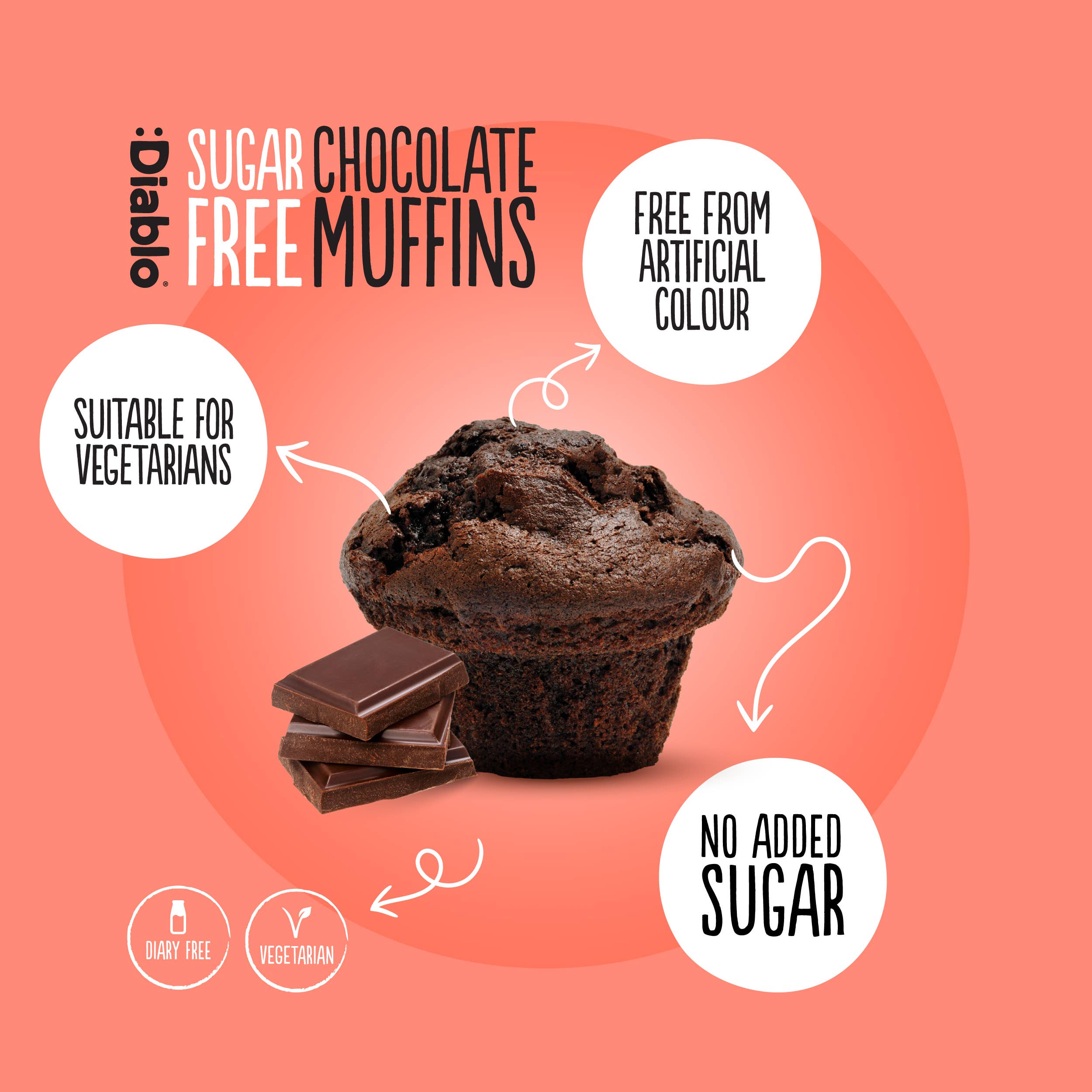 Diablo Sugar Free – wholesale Chocolate bar – Diablo Single Choclate 
Muffin 45g1