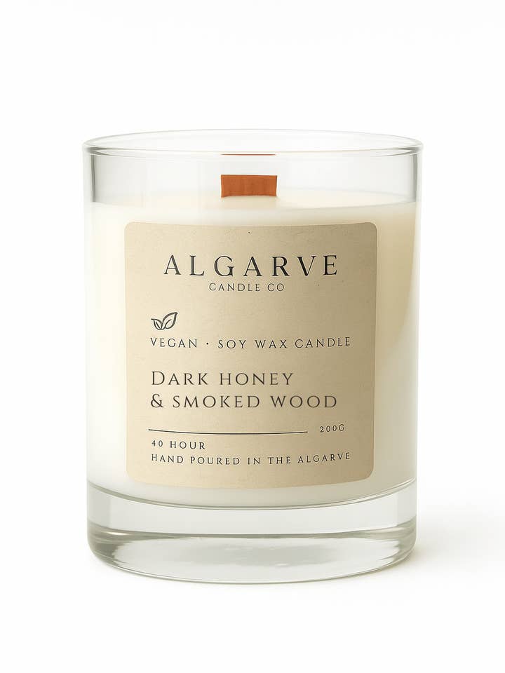 Soy Candle | 40hr | Dark Honey & Smoked Wood for wholesale by Algarve Candle Company