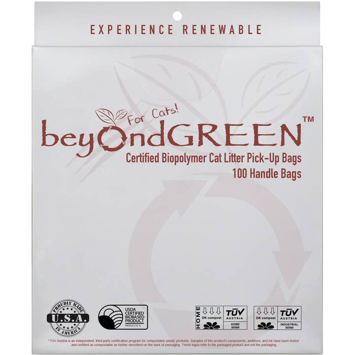 beyondGREEN biotech, Inc. - Wholesale Pet Poop Bag - Plant-Based Cat Litter Bags – 100 Bags with Handles
