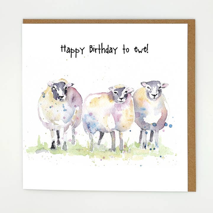 Buon compleanno a te pecora acquerello arte animale biglietto di auguri per la vendita all'ingrosso da parte di Lookwhatdebbiedid