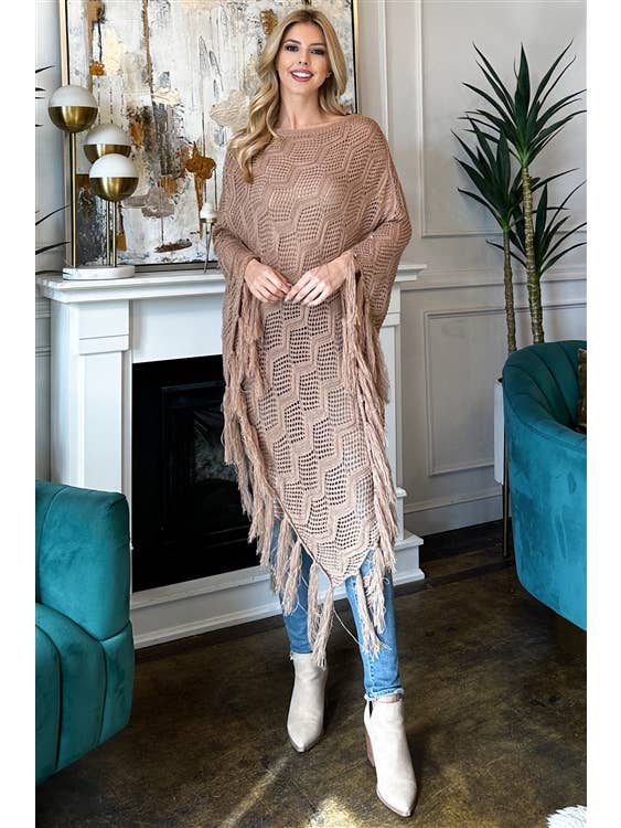 MYS Wholesale Inc - Wholesale Poncho - Women's - Knitted Net Wave Pattern Fringe Tassel Poncho9