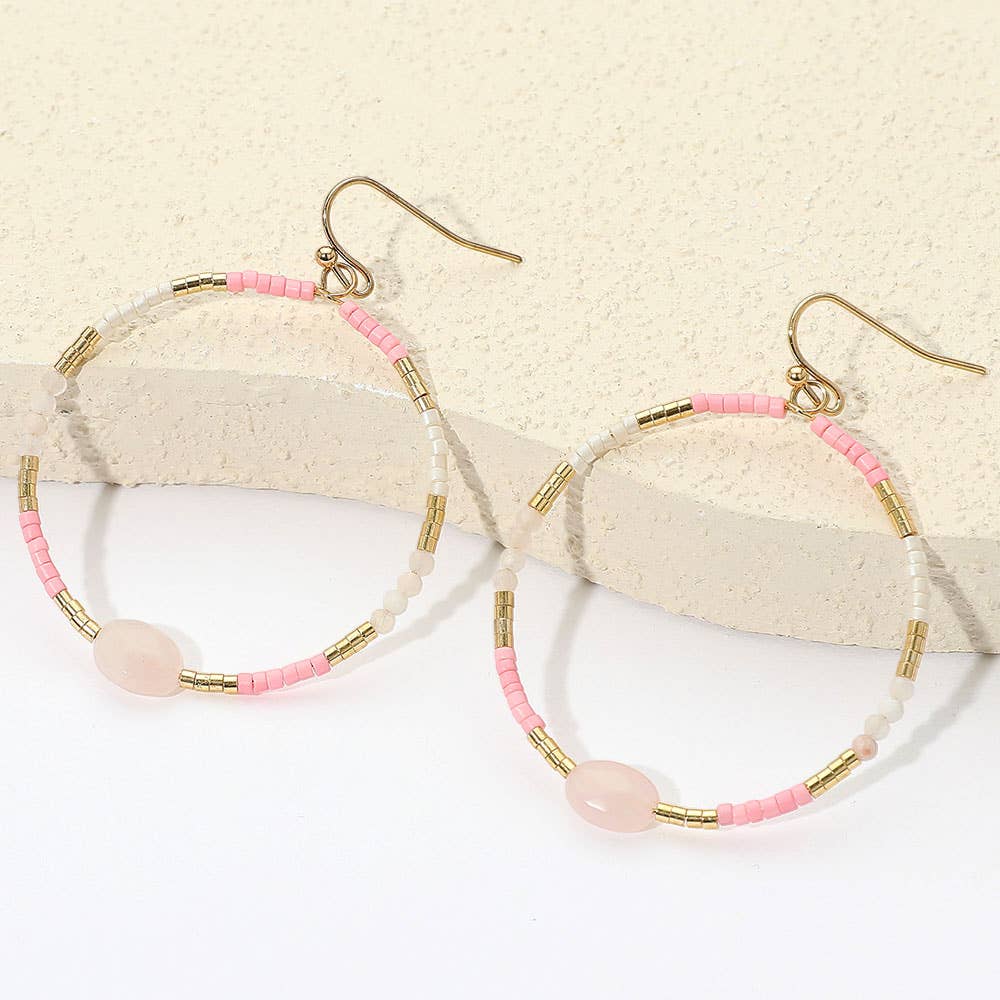 Sensibling Corp. – Engroshandel Hoops – Facetteret oval perle accent heishi perlede åbne ring dingle øreringe0