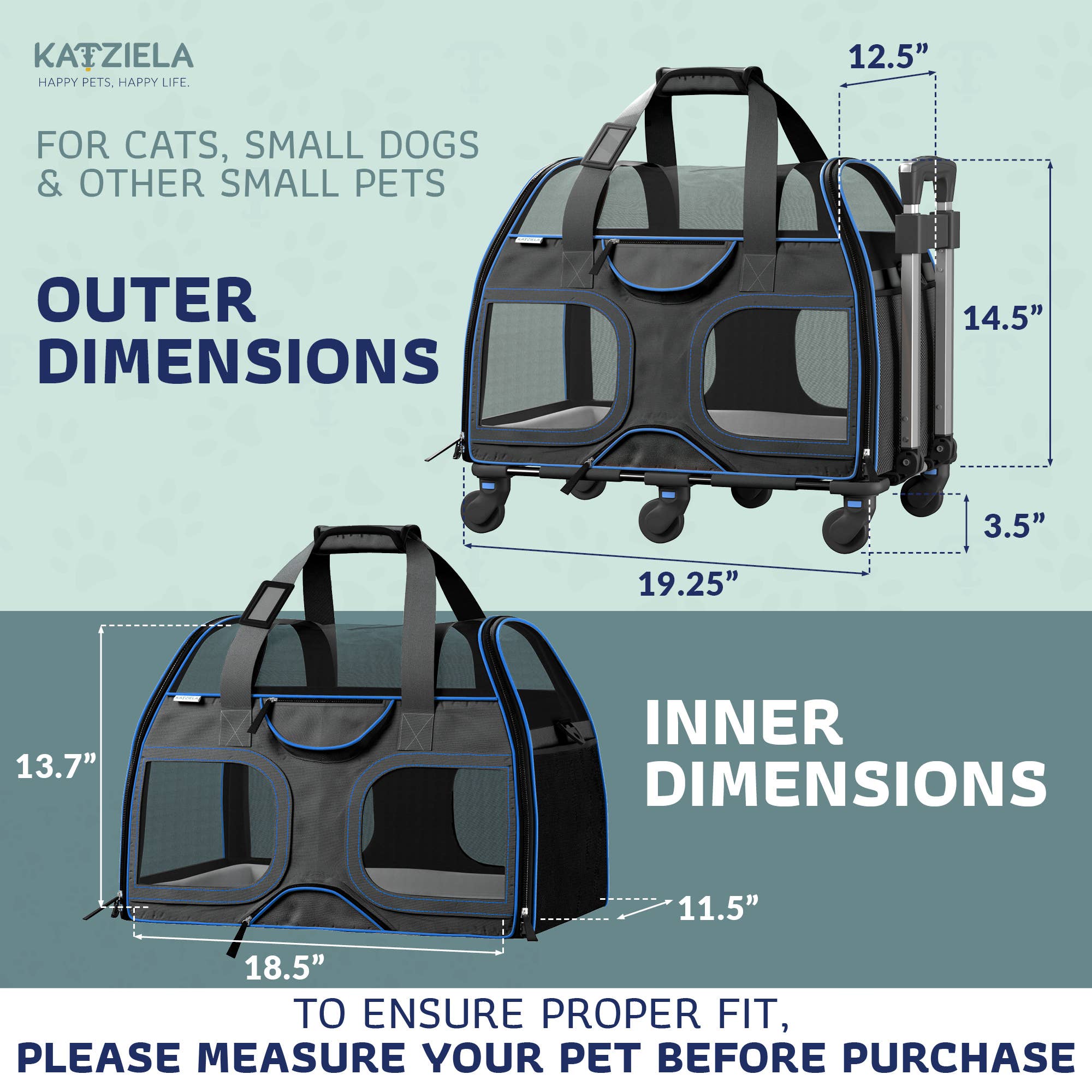 Katziela - Vente Caisse de transport – chat et chien - Sac de transport pour animaux Luxury Rider avec roulettes amovibles - 4 couleurs12