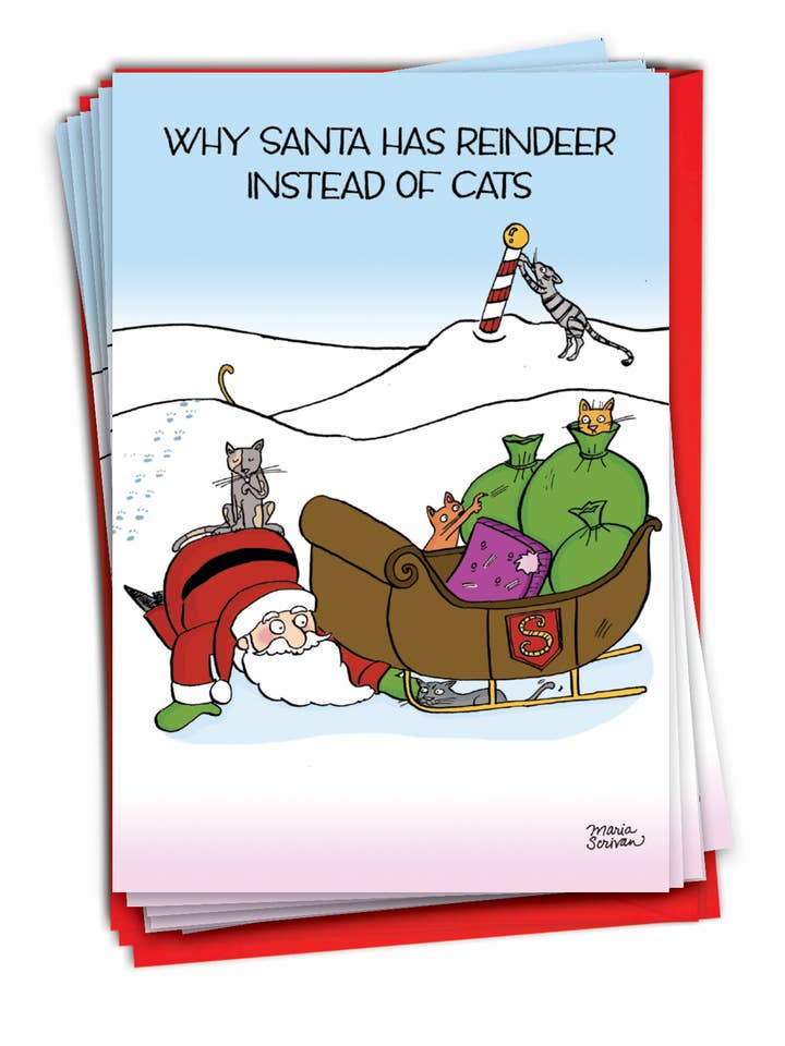 Caixa com 12 Cartões de Natal - Reindeer Cats por atacado de NobleWorks