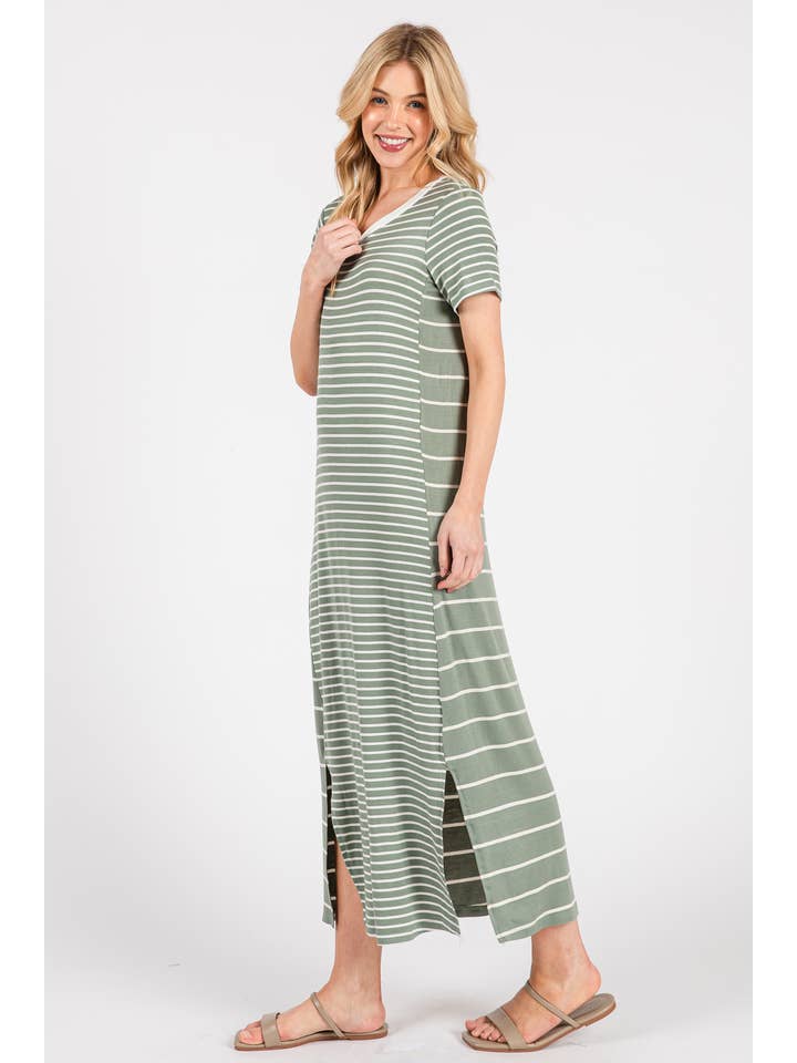 Ces Femme USA - Wholesale Dress - Women's - DY51204STA/Striped Casual Maxi T-Shirt Dress