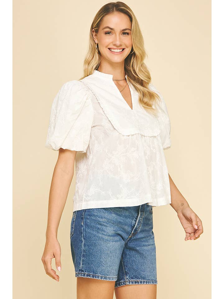 PINCH - Wholesale Blouse - Women's - EYELET BALLOON SLEEVE BLOUSE TOP
