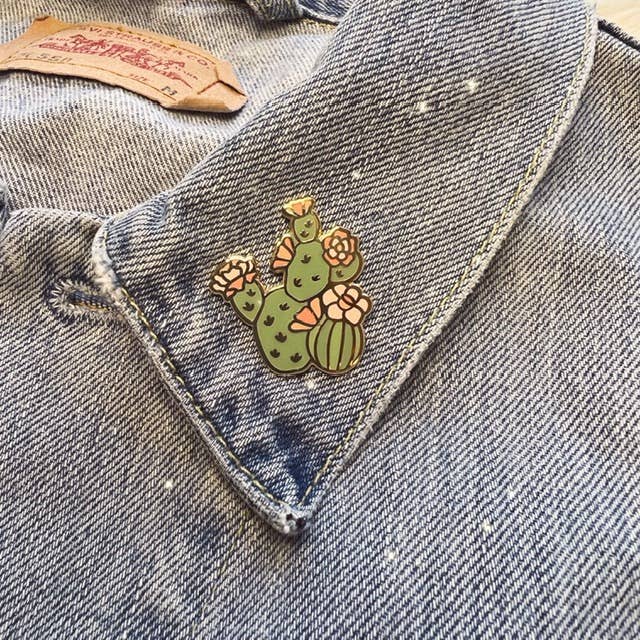 Wildflower + Co. - Wholesale Lapel Pin/Button - Prickly Pear Cactus Pin2