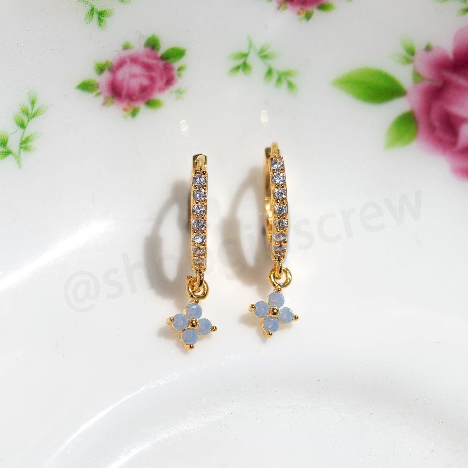 Girls Crew - Wholesale Dangle Earrings - Blue Blossom Love Dangle Hoops8