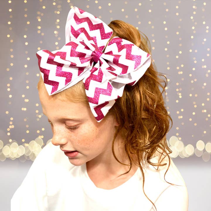 Girls Glitter Chevron Hair Bow, Arco de cabelo Glitter, Girls Glitter Holiday Bow por atacado de Chicky Chicky Bling Bling