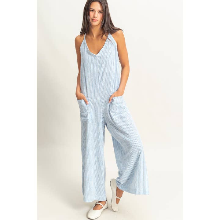 HYFVE - Wholesale Jumpsuit - Women's - DZ24E188-Striped V-Neck Sleeveless Jumpsuit