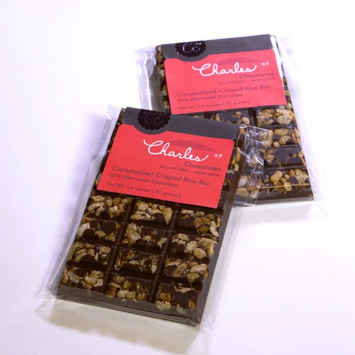 Charles Chocolates - Wholesale Chocolate Bar - Caramelized Crisped Rice Bar Bittersweet, 3.4 oz0