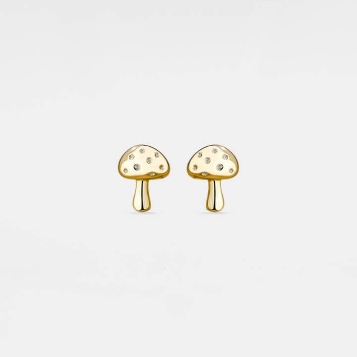 Dainty Cute Mushroom Stud Earrings in 925 Sterling Silver for wholesale by Perimade & Co. LLC