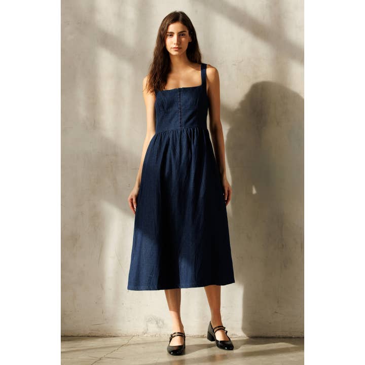 DARK DENIM JD7515 -DENIM MIDI DRESS for wholesale on Faire
